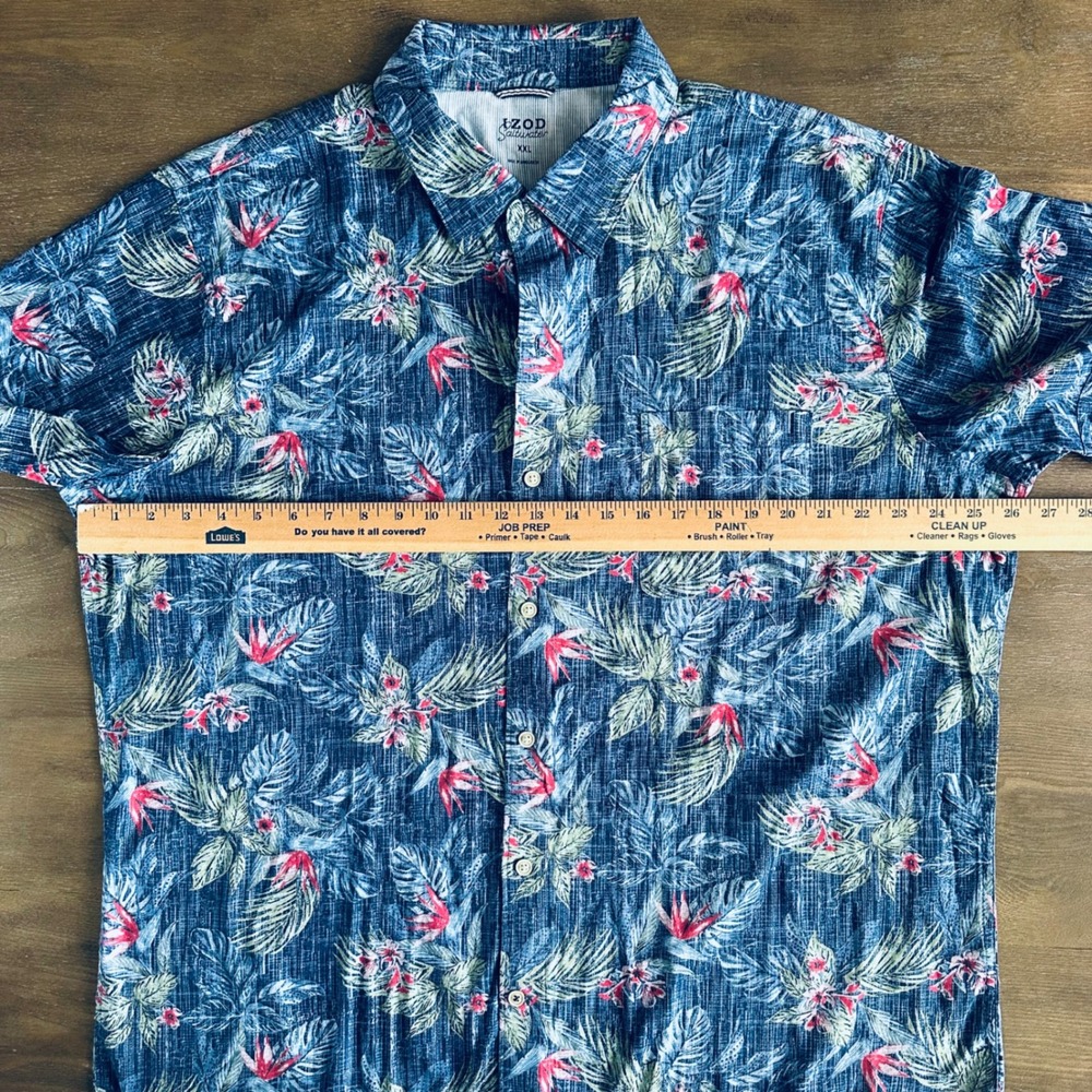 IZOD Saltwater Mens XXL‎ Blue Tropical Bird of Paradise Cotton Shirt 46IZSHB1ER - Picture 2 of 8